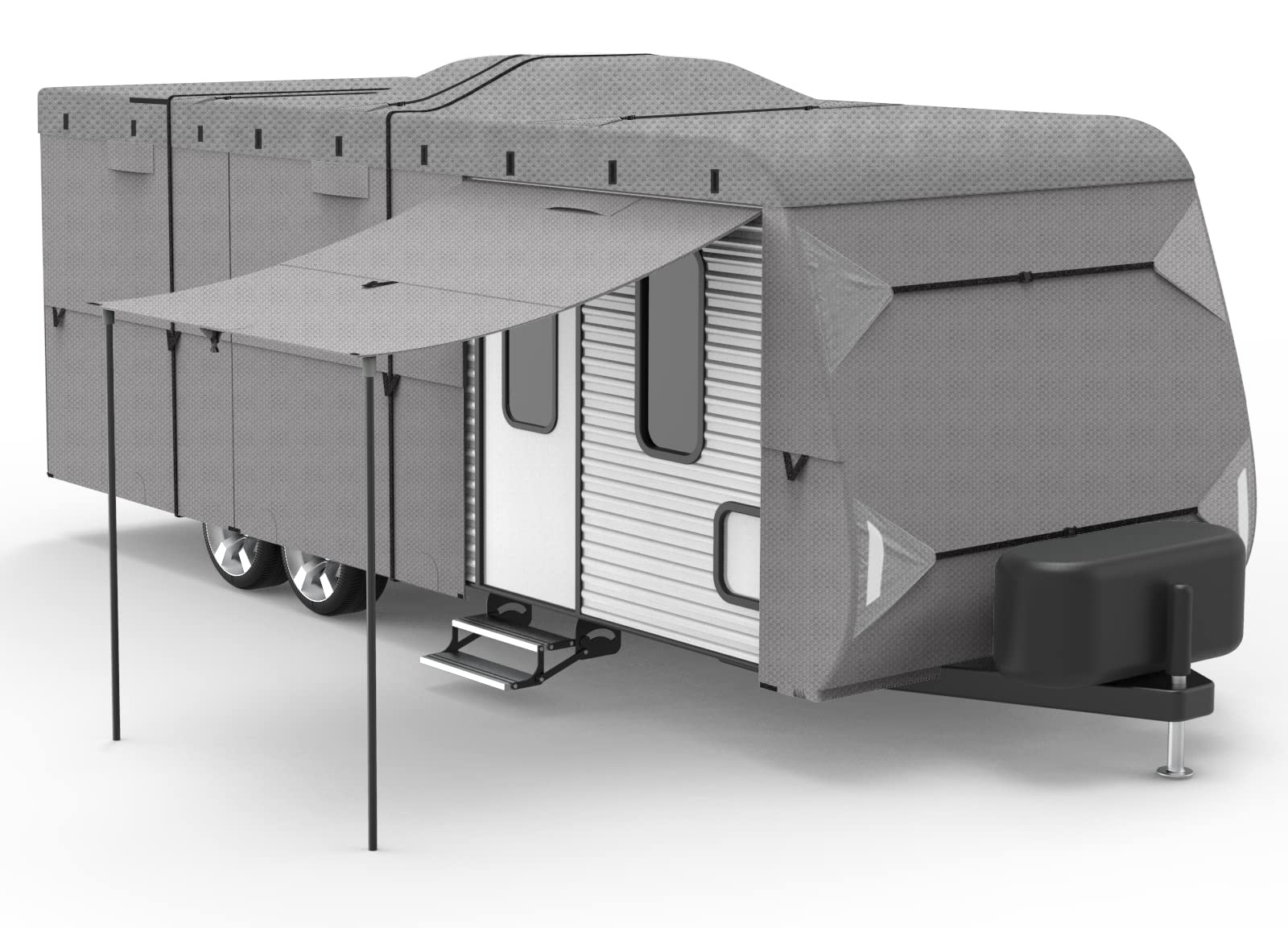 camper tarp Upgraded Easy Setup RV Cover Extra Thick 5 Layers Travel Trailer Cover Camper Cover with Assist Poles, Fits 24'-27'