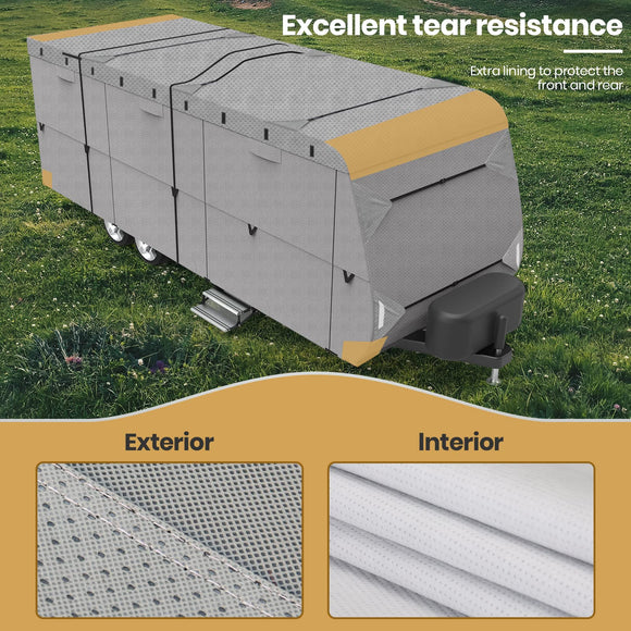 Upgraded Easy Setup RV Cover Extra Thick 5 Layers Travel Trailer Cover Camper Cover with Assist Poles