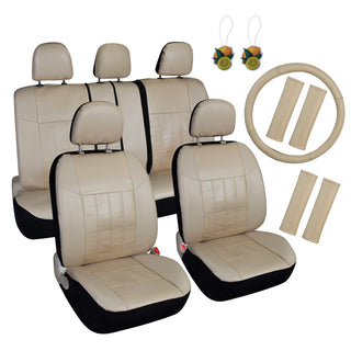 Buy general-beige Faux Leather Car Seat Covers Full Set