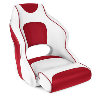 Buy model-b-white-red-red-piping Premium Boat Seats | Two Tone Captain&#39;s Bucket Boat Seats Model B