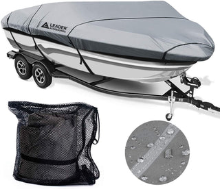 Buy grey-w-waterproof-strip 600D Waterproof Trailerable Runabout Boat Cover Full Size