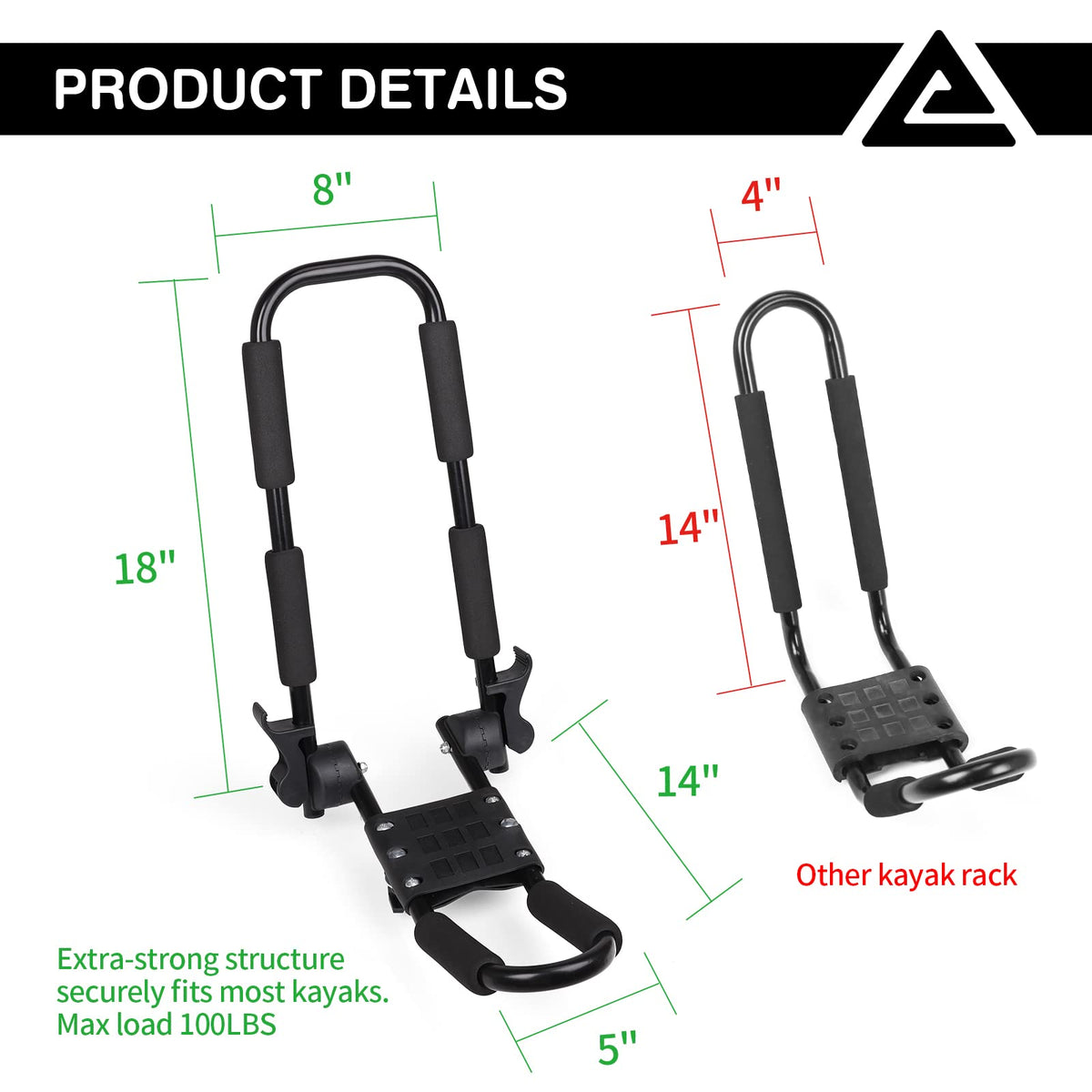 Kayak Jay Rack Folding Kayak Rack J Bar 4 PCS With Tie Down Straps | Leader Accessories