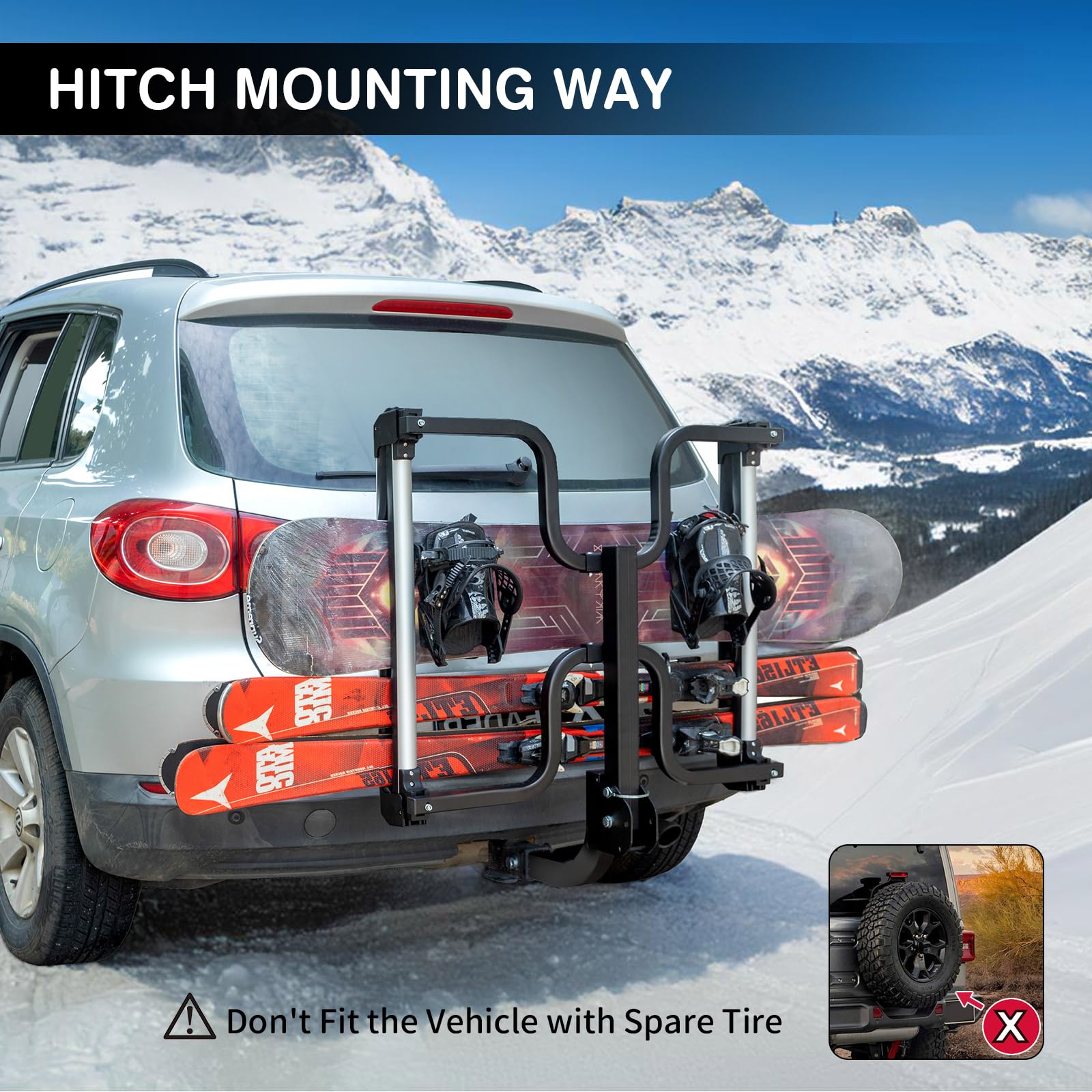 knight rider snowmobile snowboard rack Folding Hitch-Mounted Ski & Snowboard Rack – Adjustable, Anti-Theft Lo