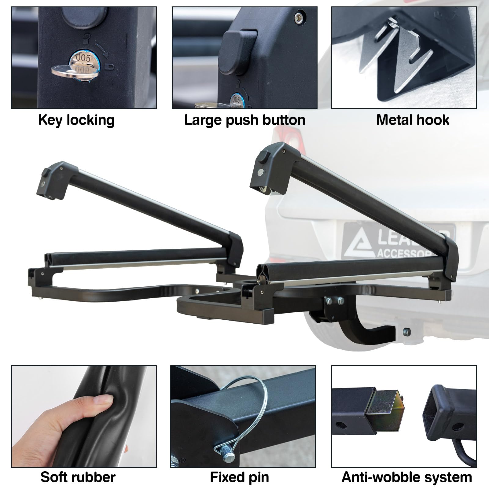 Folding Hitch-Mounted Ski & Snowboard Rack – Adjustable, Anti-Theft Lo ...
