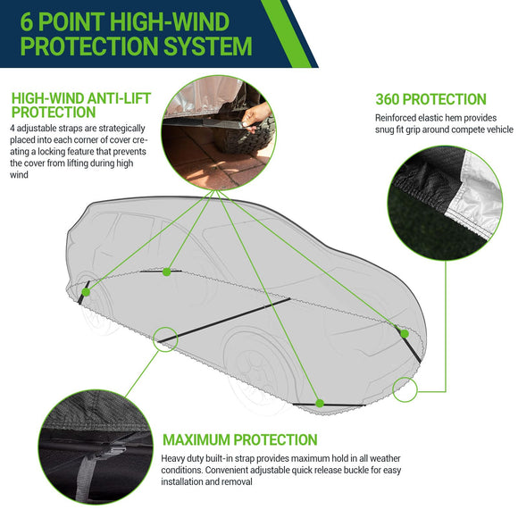 Ultimate Plus SUV Cover – Aluminum with Soft Cotton Fleece Lining, Windproof Tie-Down Straps for Secure Fit