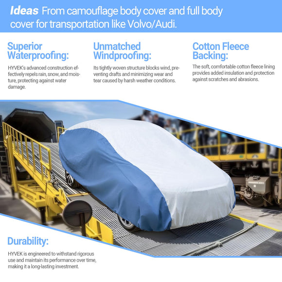 Hyvek All Weather Waterproof Car Cover Breathable and UV Protection White/Blue