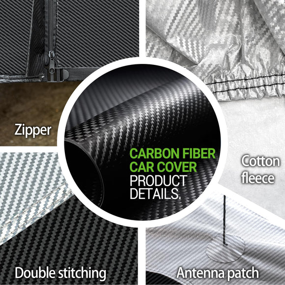 Luxury Carbon Fiber All-Weather Car Cover – Full Exterior Protection with Zipper, UV, Rain, Snow & Wind Resistant for Outdoor Use