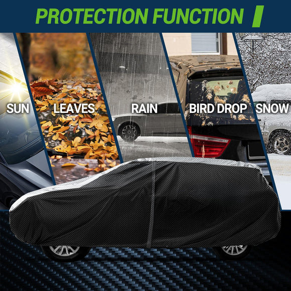 Luxury Carbon Fiber All-Weather SUV Cover – Full Exterior Protection with Zipper Door, UV, Rain, Snow & Wind Resistant for Outdoor Use