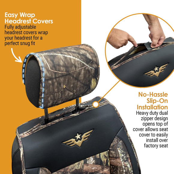 LPI Truck Mossy Oak Camo Heavy Duty Front Seat Covers 2PCS for Pickups/SUVs