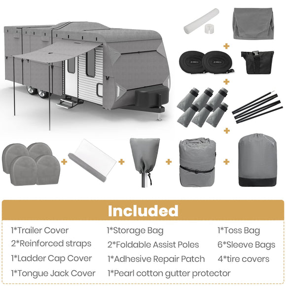 Upgraded Easy Setup RV Cover Extra Thick 5 Layers Travel Trailer Cover Camper Cover with Assist Poles
