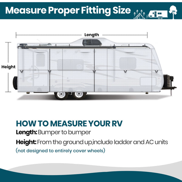 210D Upgraded Travel Trailer Cover RV Cover with 4 Tire Covers Ripstop Diamond Camper Cover