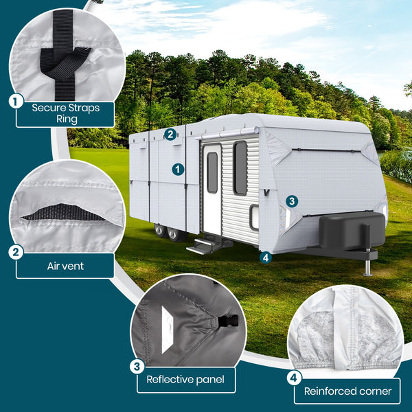 210D Upgraded Travel Trailer Cover RV Cover  with 4 Tire Covers Ripstop Diamond Camper Cover