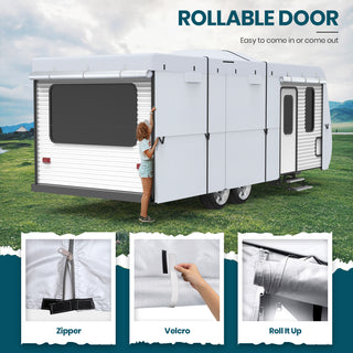 210D Upgraded Travel Trailer Cover RV Cover  with 4 Tire Covers Ripstop Diamond Camper Cover