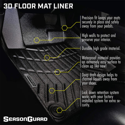 Season Guard 3D Floor Mat Liner, Ford F-150 Raptor Supercrew 2015-2020 Front and Rear Seat 3pc - 0