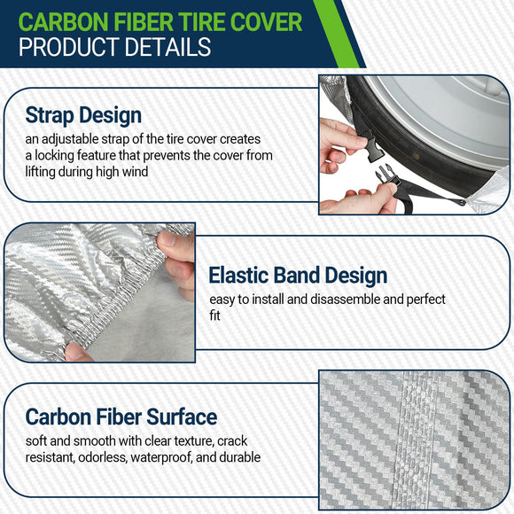 Carbon Fiber Tire Cover, Fit Truck SUV RV Trailer Camper 4pack(Silver)