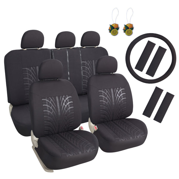 Embossed Cloth Grey 17pcs Car Seat Covers Full Set - Universal Fits Trucks SUV