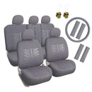 Embossed Cloth Grey 17pcs Car Seat Covers Full Set - Universal Fits Trucks SUV-2