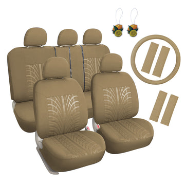 Buy embossed-tan Embossed Cloth Grey 17pcs Car Seat Covers Full Set - Universal Fits Trucks SUV