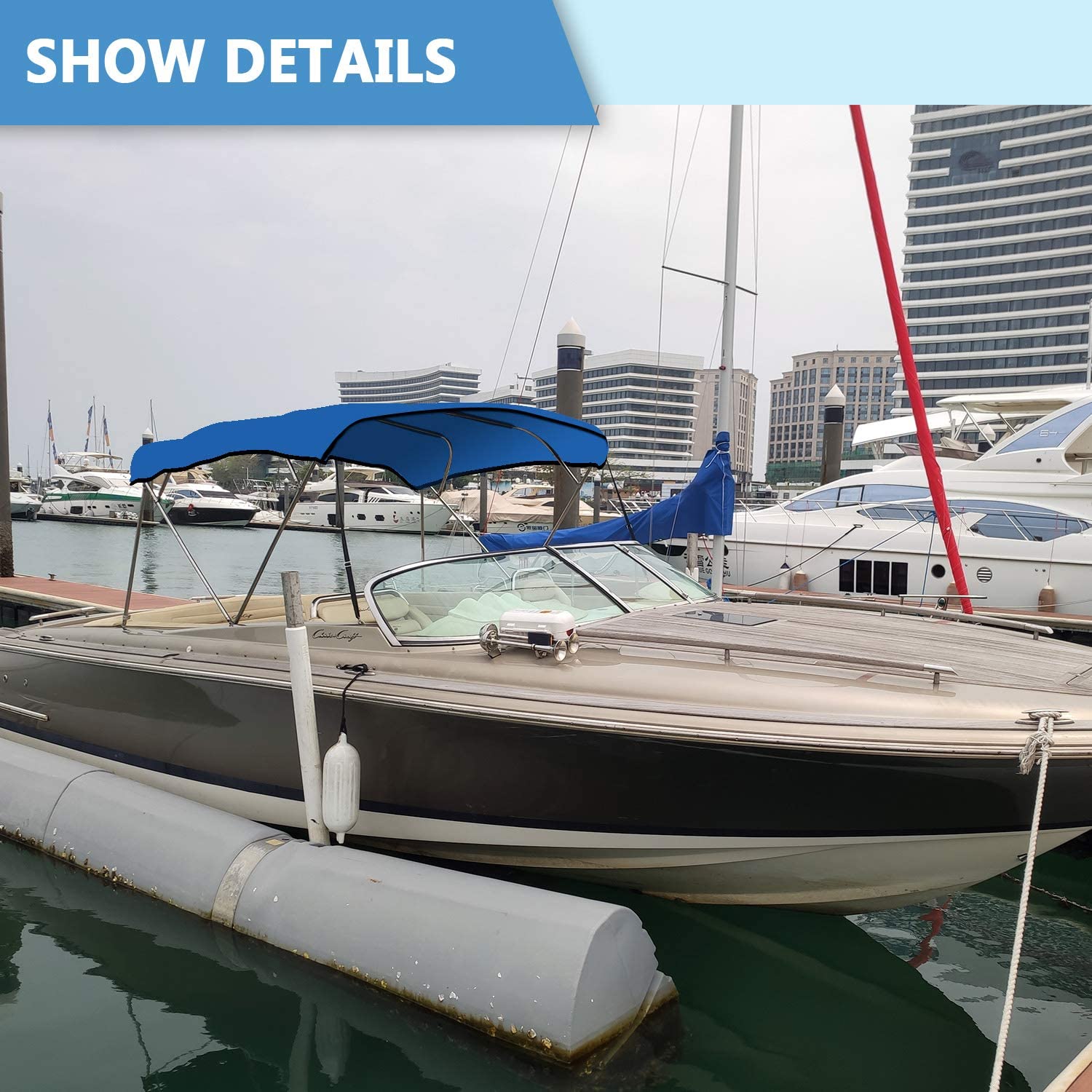 Leader Accessories 3 Bow Bimini Top PACIFIC BLUE 6 Sizes for Pontoon Boat