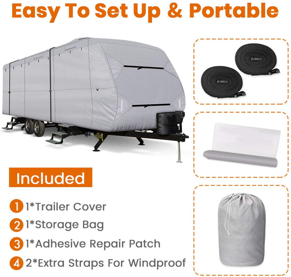 Travel Trailer RV Cover with Top 300D Ripstop Polyester Side 150D Polyester