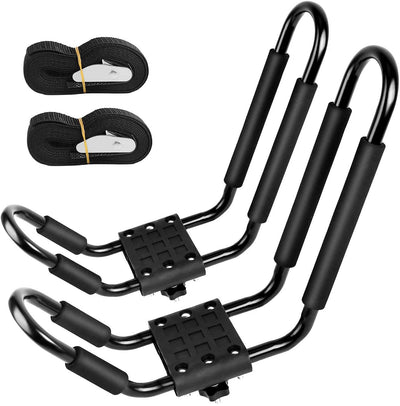 Leader Accessories Kayak Rack 2 Pair J Bar On Roof Top Mount Crossbar with 4 pcs Tie Down Straps - 0
