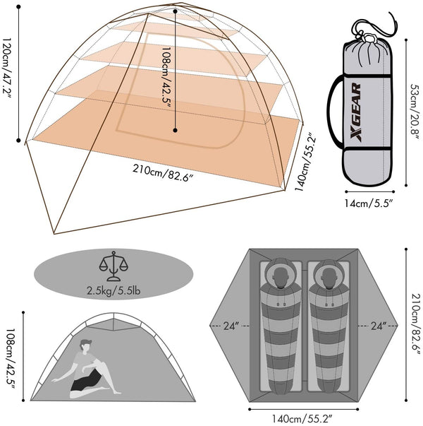 Backpacking Tent 2 Person Orange