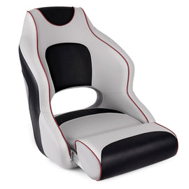 Buy model-a-light-grey-black-dark-red-piping Premium Boat Seats | Two Tone Captain&#39;s Bucket Boat Seats