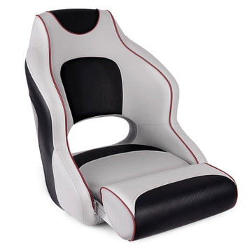 Buy model-a-light-grey-black-dark-red-piping Premium Boat Seats | Two Tone Captain&#39;s Bucket Boat Seats
