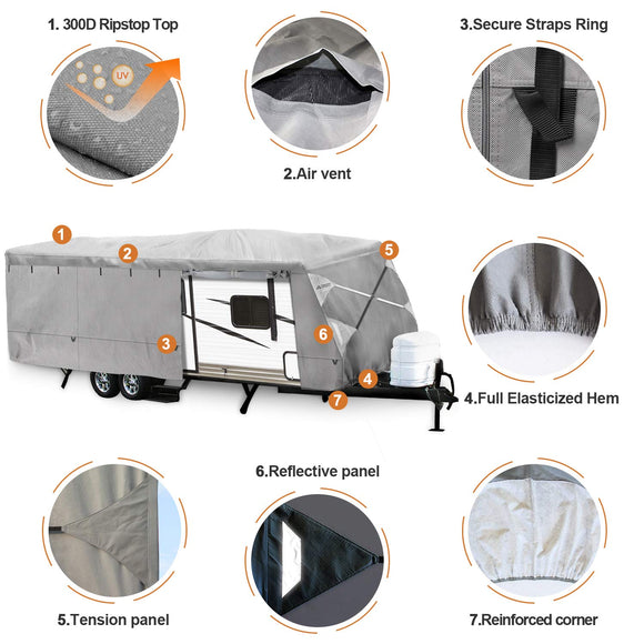 Travel Trailer RV Cover 300D Top Premium Fabric GRAY