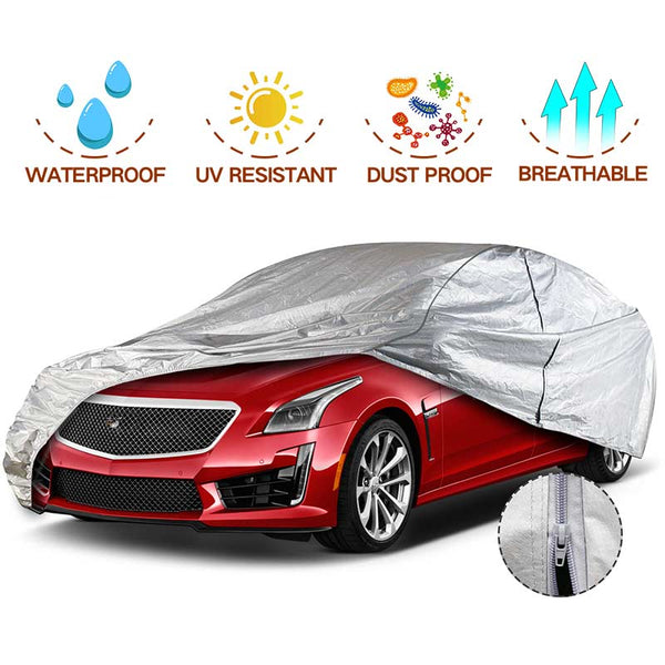 Sedan Car Cover Aluminium Cotton with Door Zipper 3 Different Sizes GREY