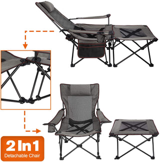 2 in 1 Folding Camping Chair with Footrest Recliner