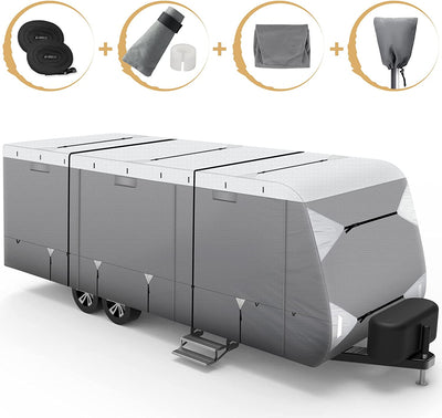Travel Trailer RV Cover with Tear-Resistant  Aluminum Film Top and Soft Cotton Lining