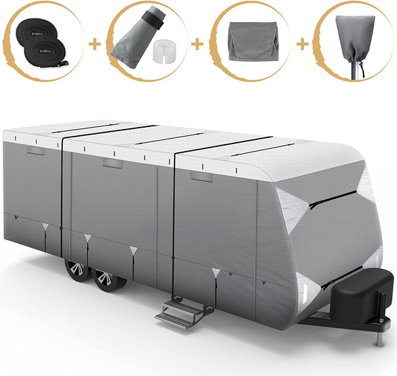 Travel Trailer RV Cover with Tear-Resistant  Aluminum Film Top and Soft Cotton Lining