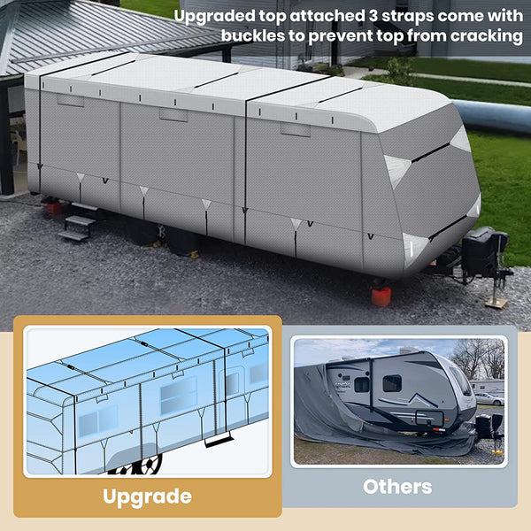 Waterproof Upgraded Travel Trailer RV Cover Camper Cover - Tear-Resistant Aluminium Film Top with Cotton Lining