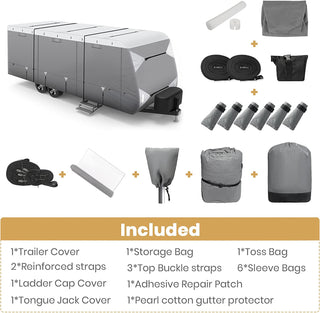 Waterproof Upgraded Travel Trailer RV Cover Camper Cover - Tear-Resistant Aluminium Film Top with Cotton Lining