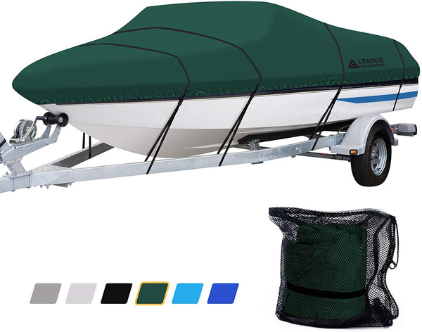 Leader Accessories 600D Polyester Waterproof Trailerable V-Hull Tri-Hull Boat Cover, Size: Model B: 14'-16'Large Beam Width Up to 90, Black