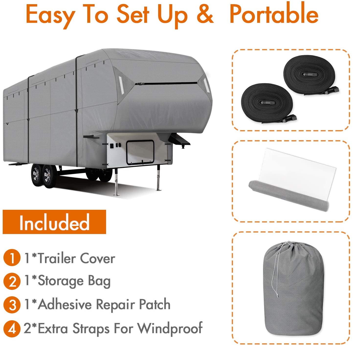 NEW EASY SETUP 5th Wheel RV Cover GRAY Waterproof Leader Accessories