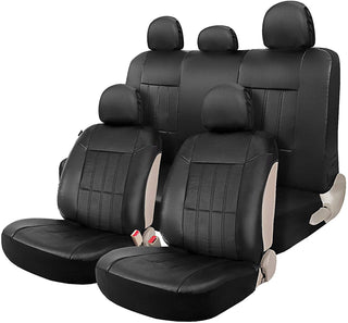 Buy sideless-black Faux Leather Car Seat Covers Full Set