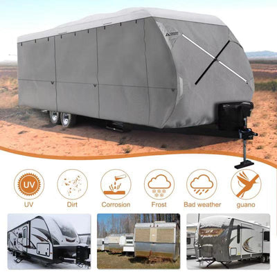 Travel Trailer RV Cover White Color Top GREY - 0