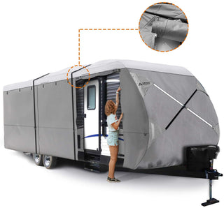 Travel Trailer RV Cover White Color Top GREY