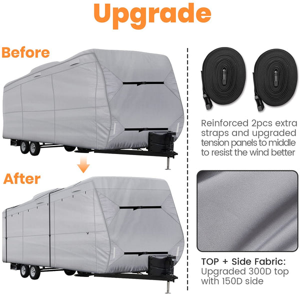 Travel Trailer RV Cover with Top 300D Ripstop Polyester Side 150D Polyester Waterproof