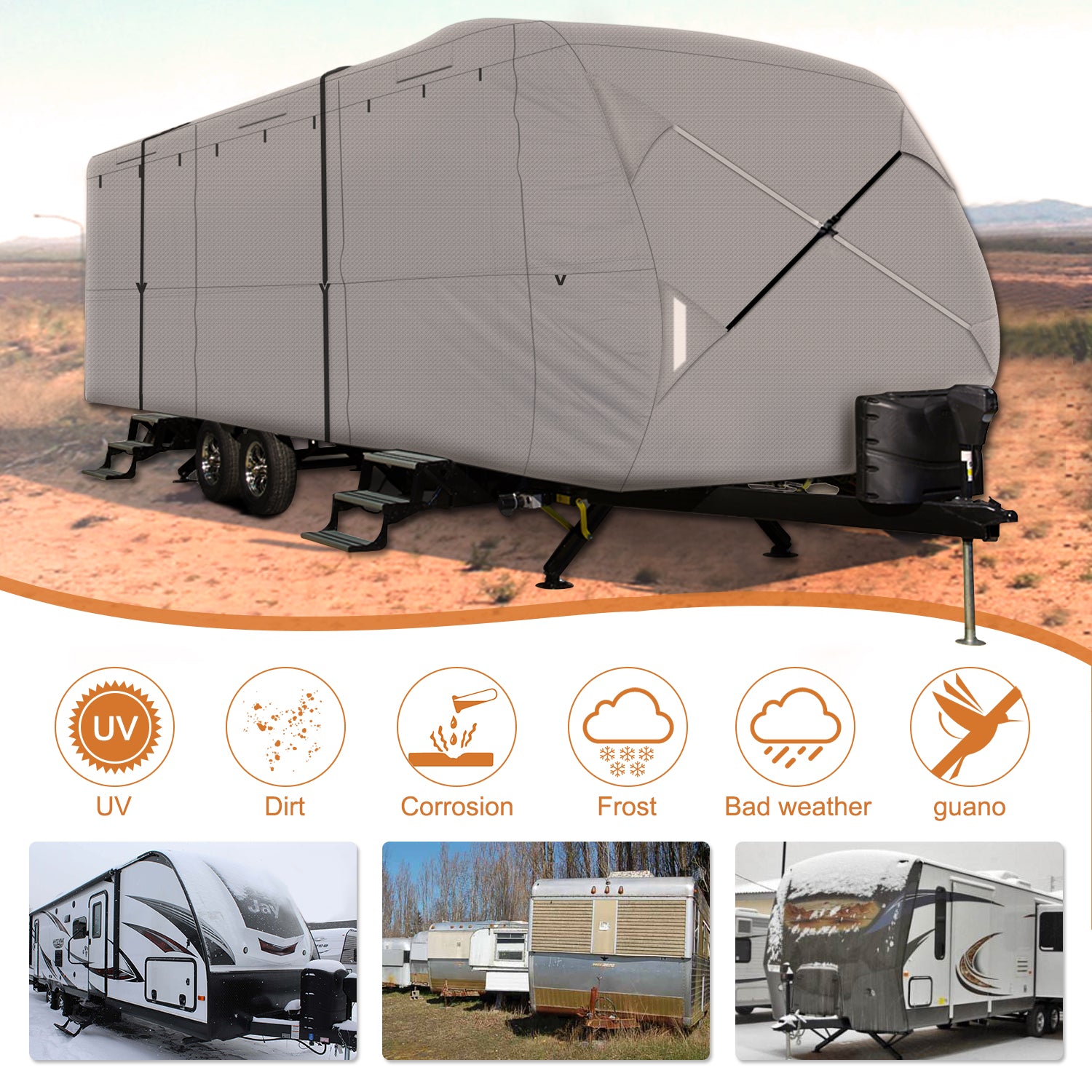 Travel Trailer RV Cover Full Size GRAY